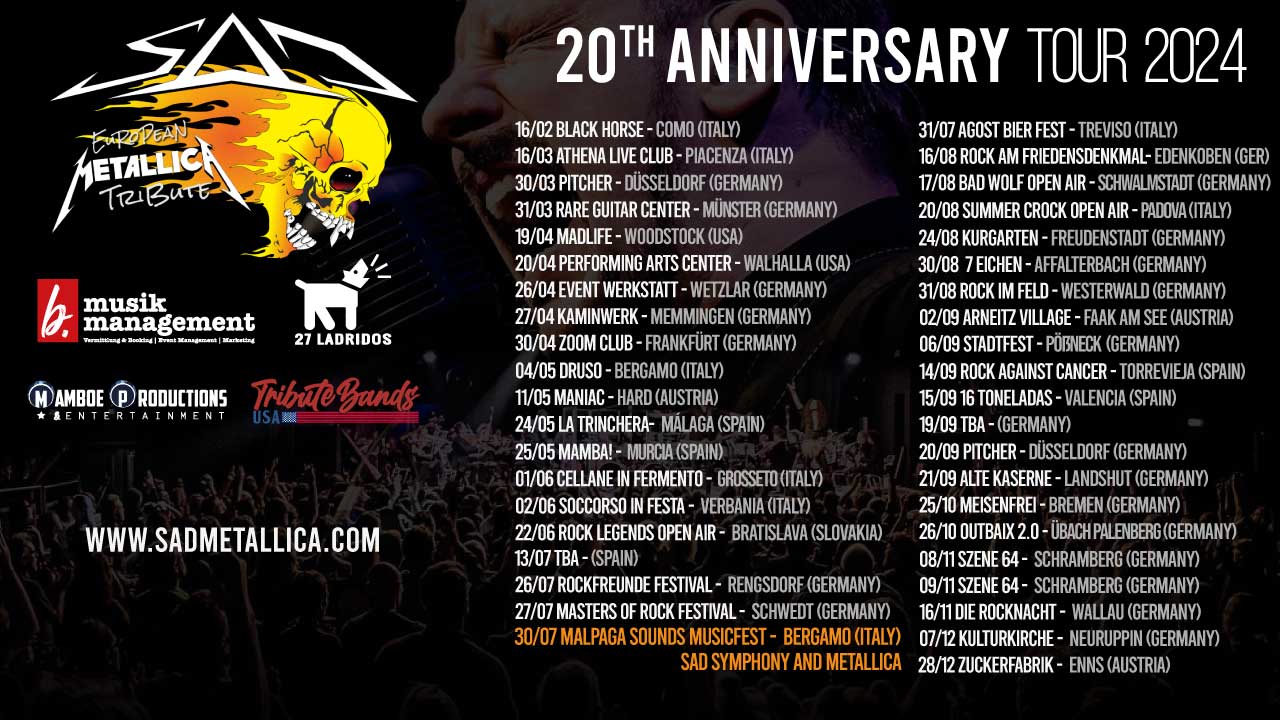 SAD Metallica Tribute 20th ANNIVERSARY TOUR WEB COVER 240312