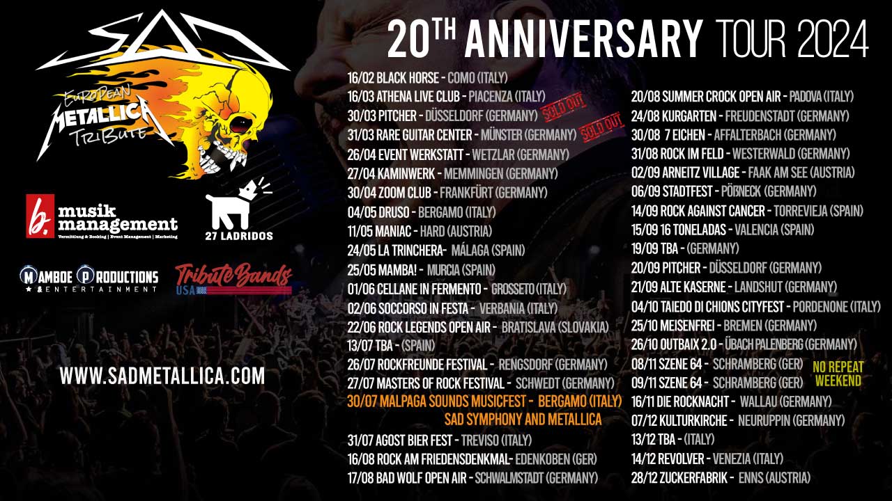 SAD Metallica Tribute 20th ANNIVERSARY TOUR WEB COVER 240410